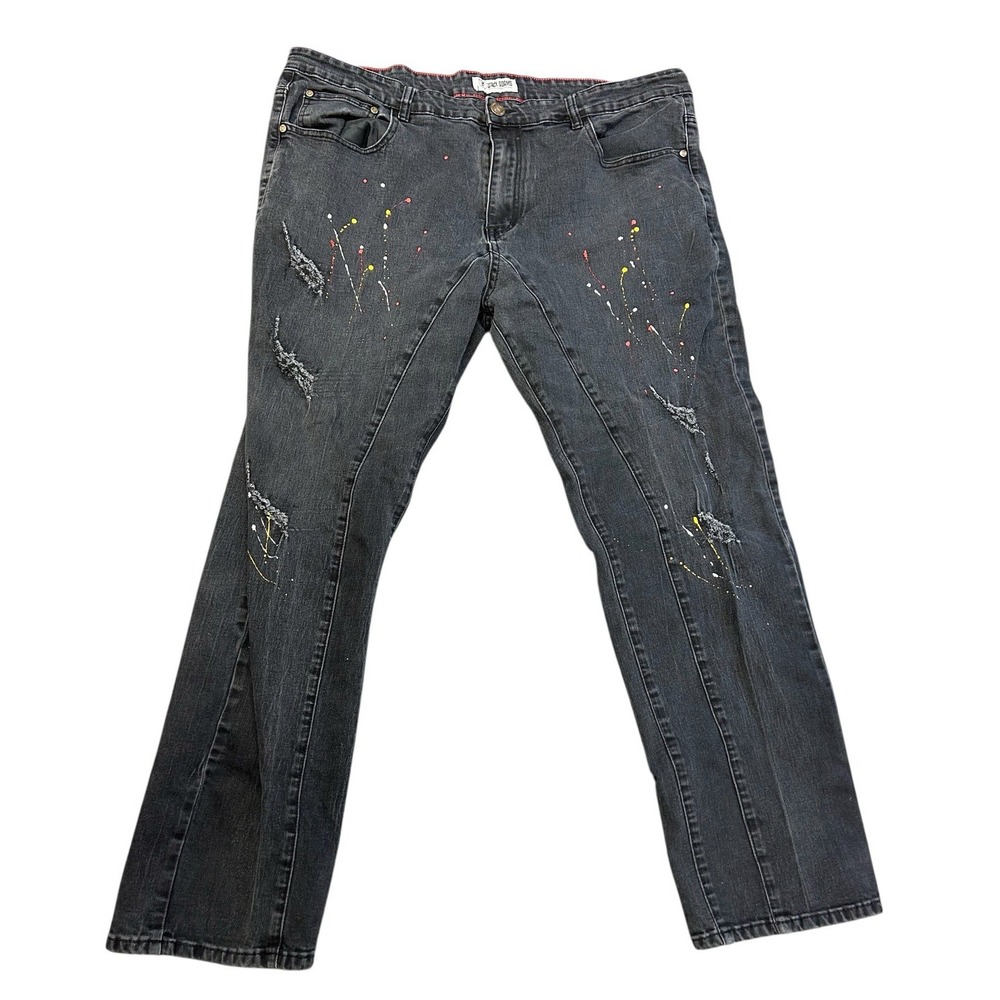 Stacy Adams Black Splash‎ Paint‑Splash Distressed Men's Denim Jeans 42x32